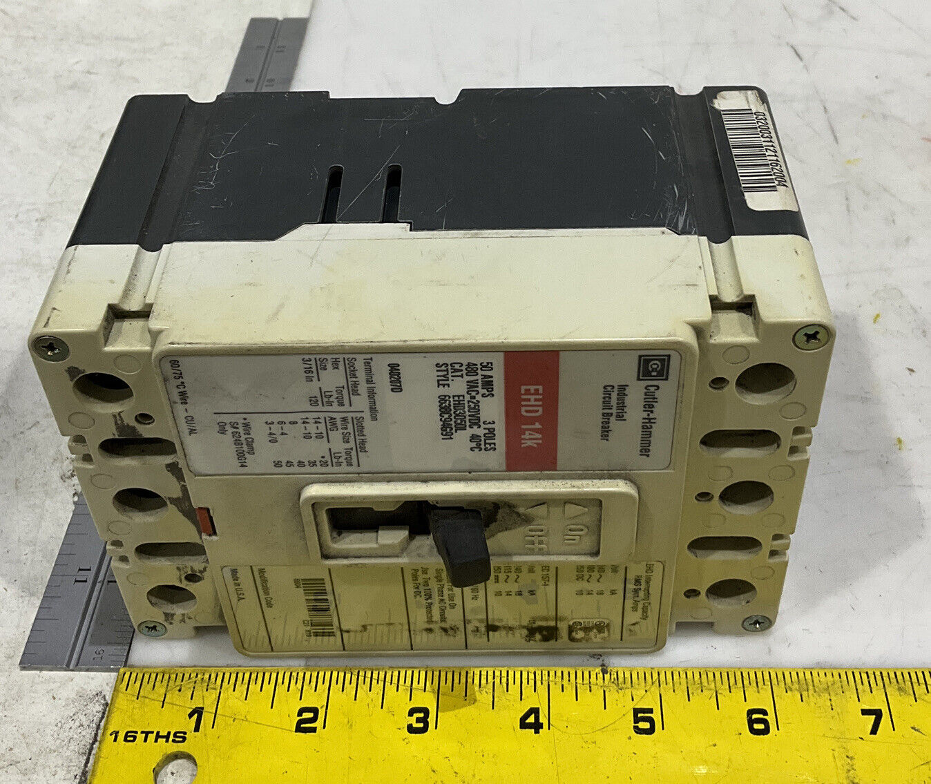 CUTLER-HAMMER 040207D 50A EHD3050L 6638C94G91 CIRCUIT BREAKER 476