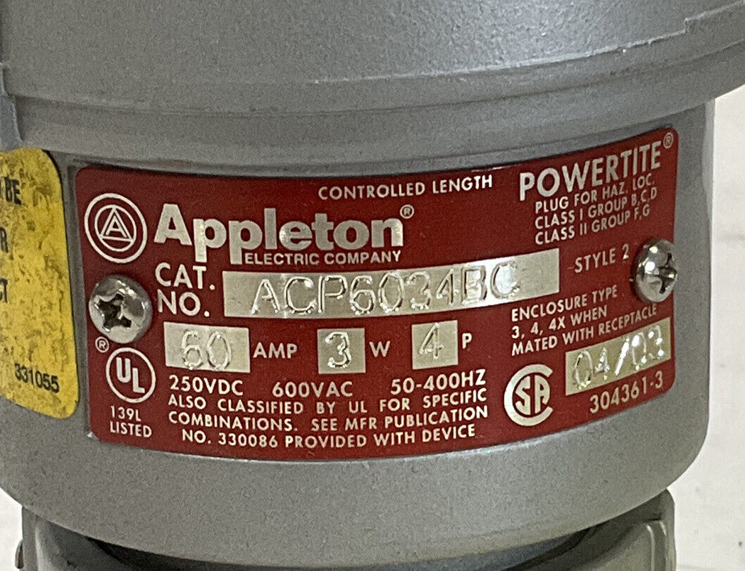 APPLETON ACP6034 BC ALUMINUM 60 AMP POWERITE CLAMPING RING PLUG 476