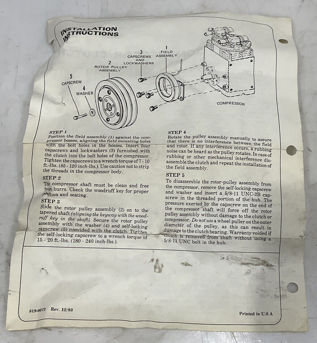 FOUR SEASONS TEMP CONTROL 47980 CLUTCH ASSEMBLY 476