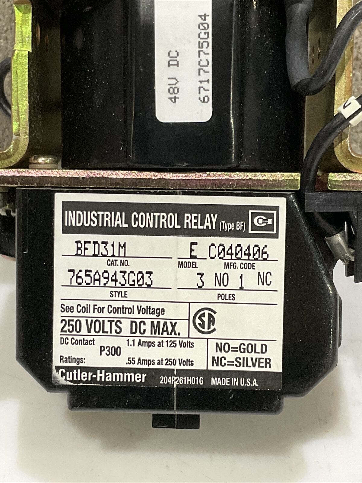 EATON CUTLER HAMMER BFD31M 765A943G03 BFD CONTROL RELAY 250V 10A 3POLES 373