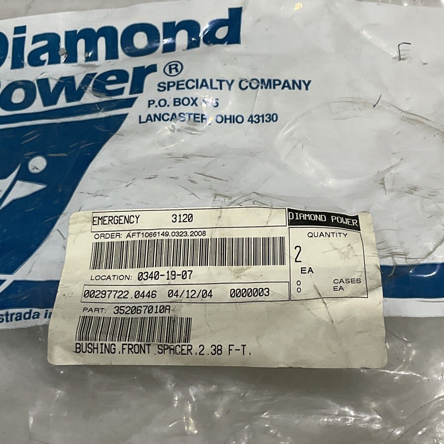 DIAMOND POWER 352067 FRONT SPACER BUSHING 2-3/8 F-T LOT OF 2