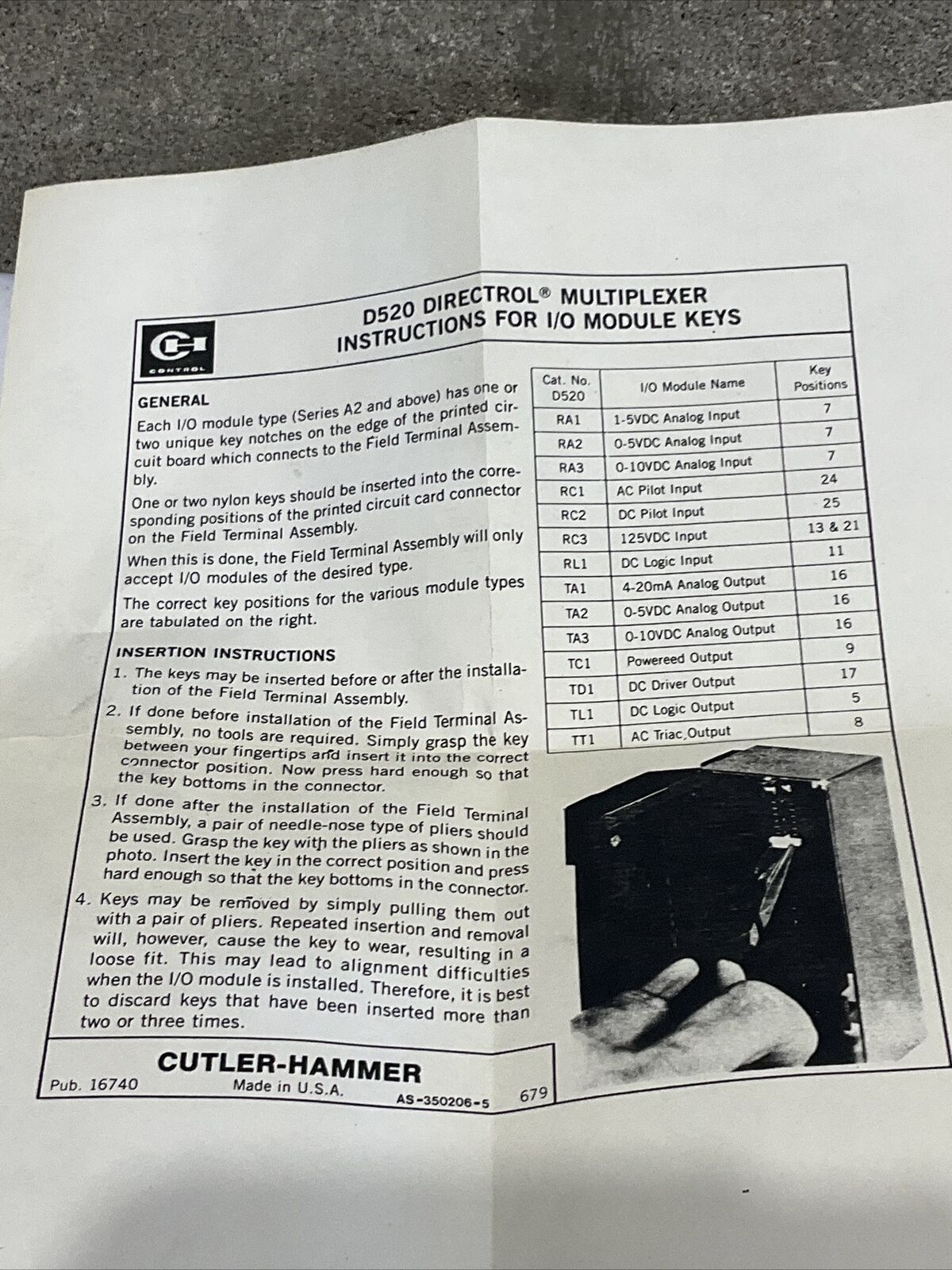 CUTLER-HAMMER D520RA1 ANALOG IMPUT MODULE A2 SERIES 1-5 VDC 373