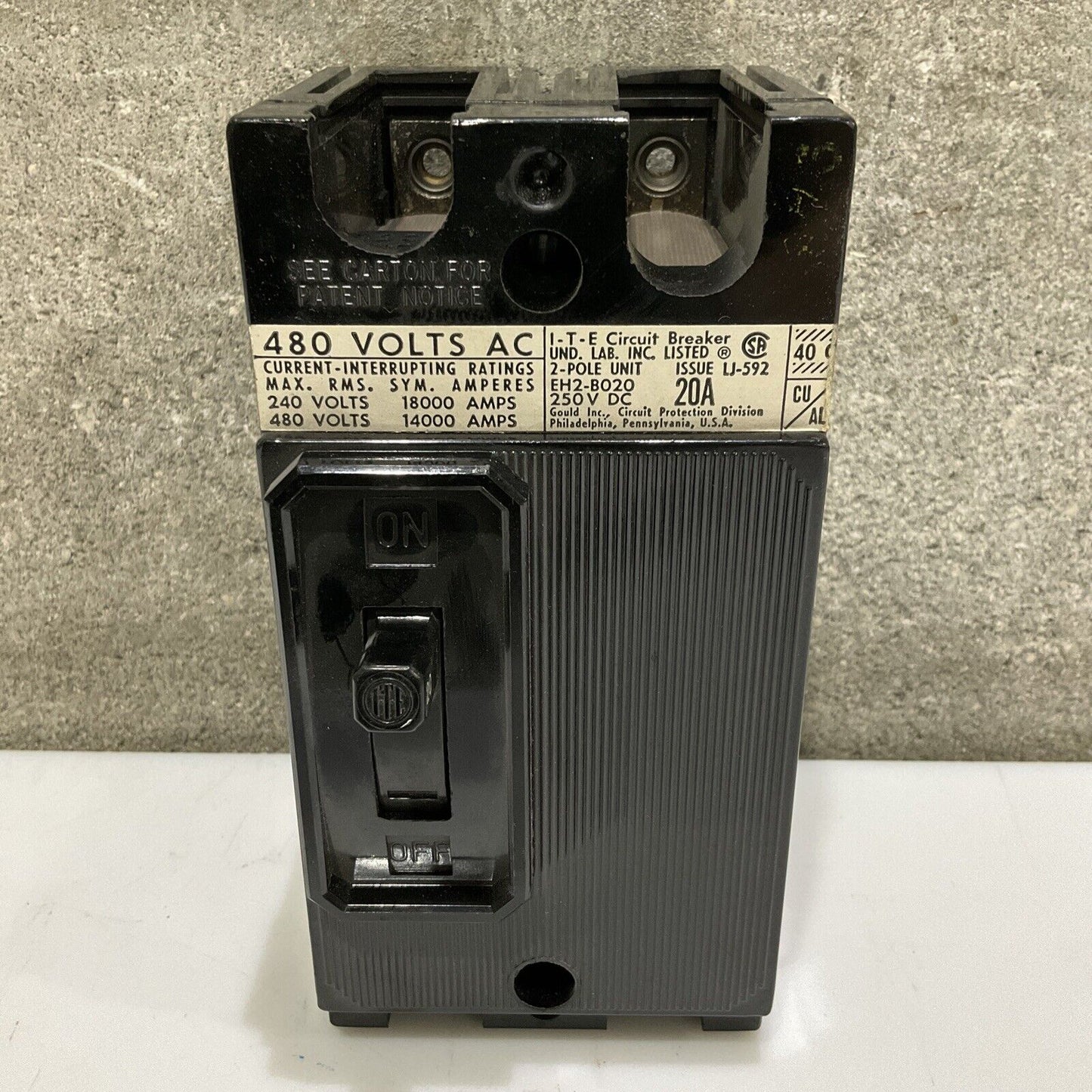 BROWN BOVERI EHB2020 CIRCUIT BREAKER 480V 20A 373