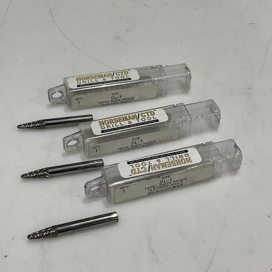 NORSEMAN SL-1 TAPER SHAPE RADIUS 14 DEGREE ANGLE DOUBLE CUT BURR LOT OF 3 373