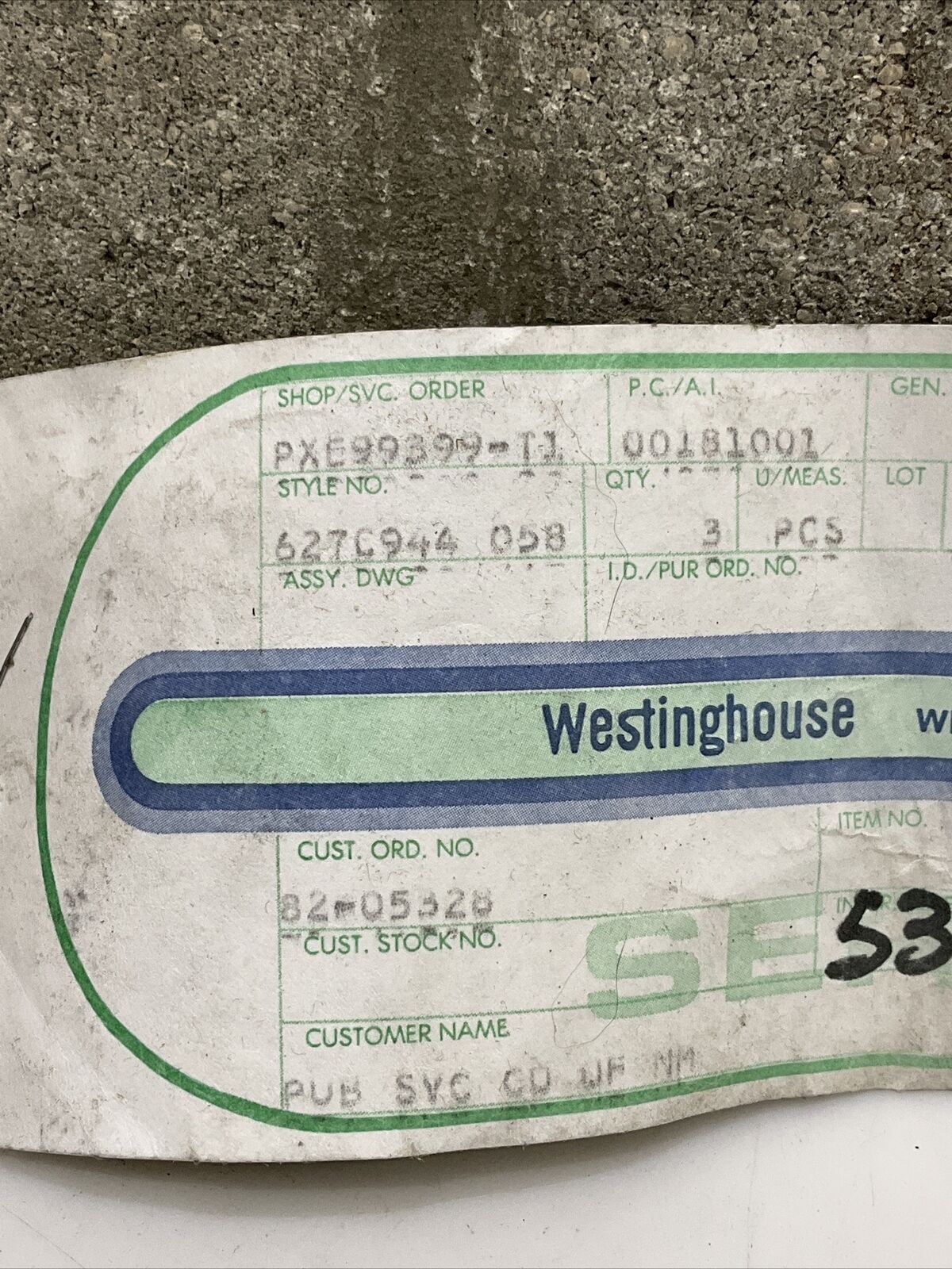 WESTINGHOUSE 627C944 058 STD DL 1.25 X 14.5 DA 373