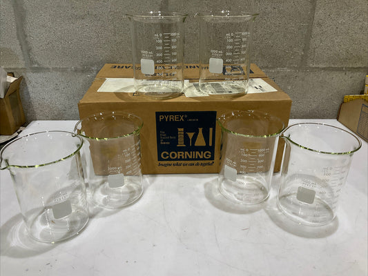PYREX 1000-1L GRIFFIN BEAKER LOW FORM DOUBLE SCALE 7740 GLASS LOT OF 6 373