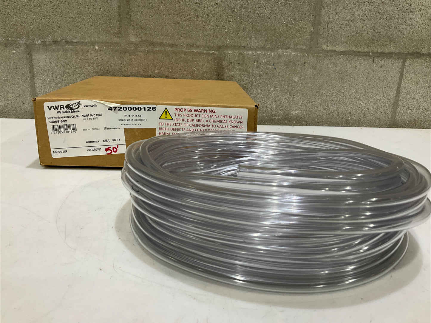 VWR 89068-502 CLEAR FLEX TUBING 1/4” X 3/8” 50 FT 373