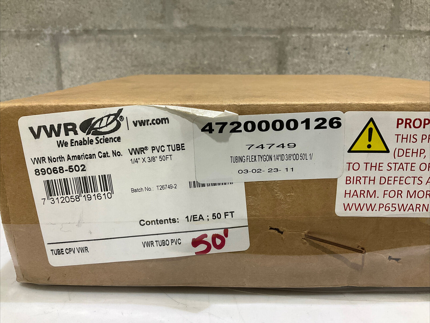 VWR 89068-502 CLEAR FLEX TUBING 1/4” X 3/8” 50 FT 373