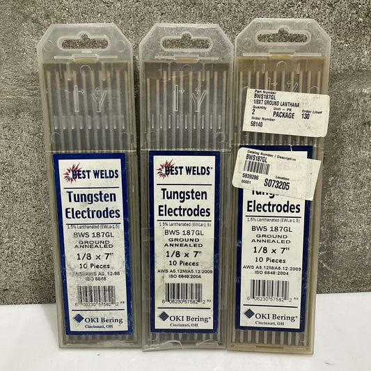 BEST WELDS BWS187GL 1/8 X7 GROUND ANNEALED TUNGSTEN ELECTRODE 6LB LOT OF 30 373