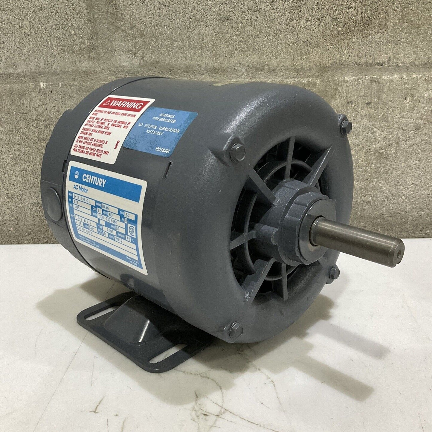 CENTURY 8-15195-01 AC MOTOR 1/2 HP 1725 RPM 60 HZ 373