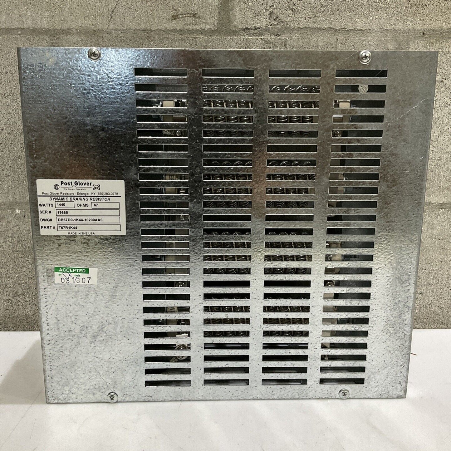 POST GLOVER T67R1K44-10200AA0 DYNAMIC BRAKING RESISTOR 1440 WATT 67 OHMS 373