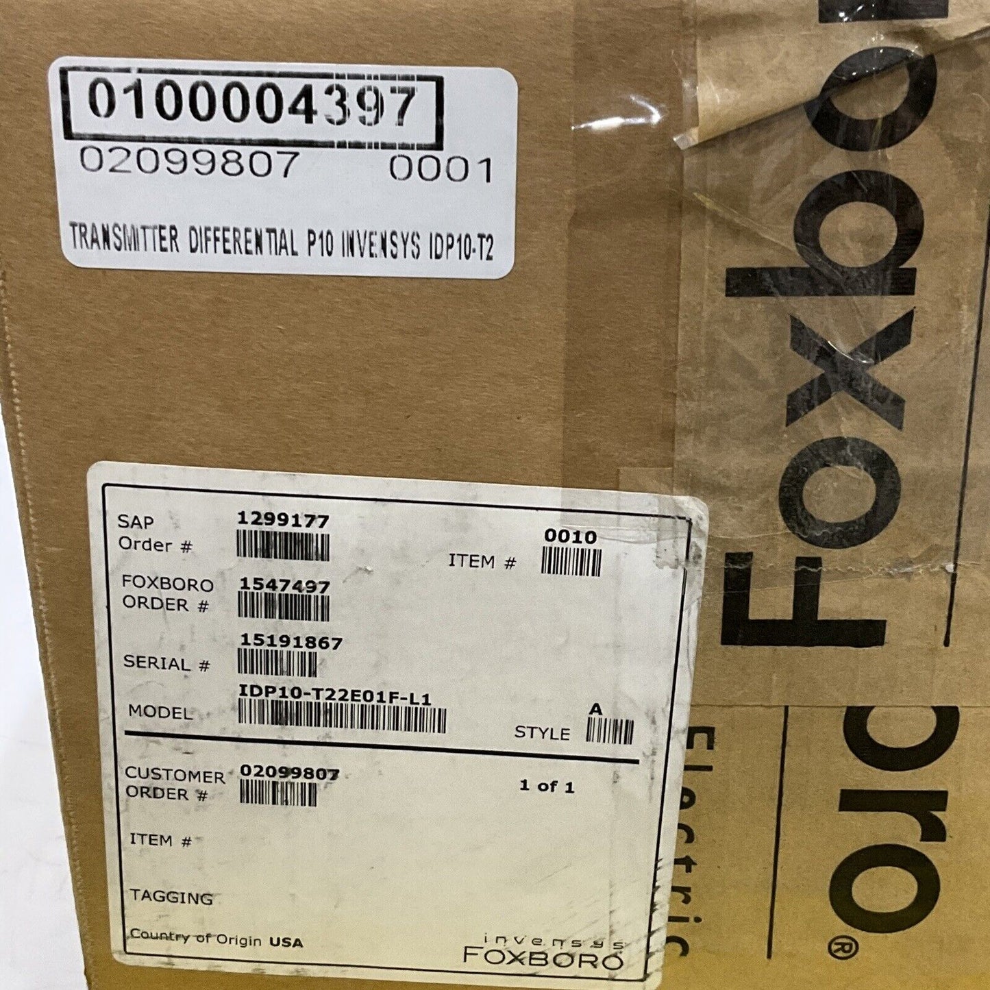 FOXBORO IDP10-T22E01F-L1 DIFFERENTIAL TRANSMITTER 373