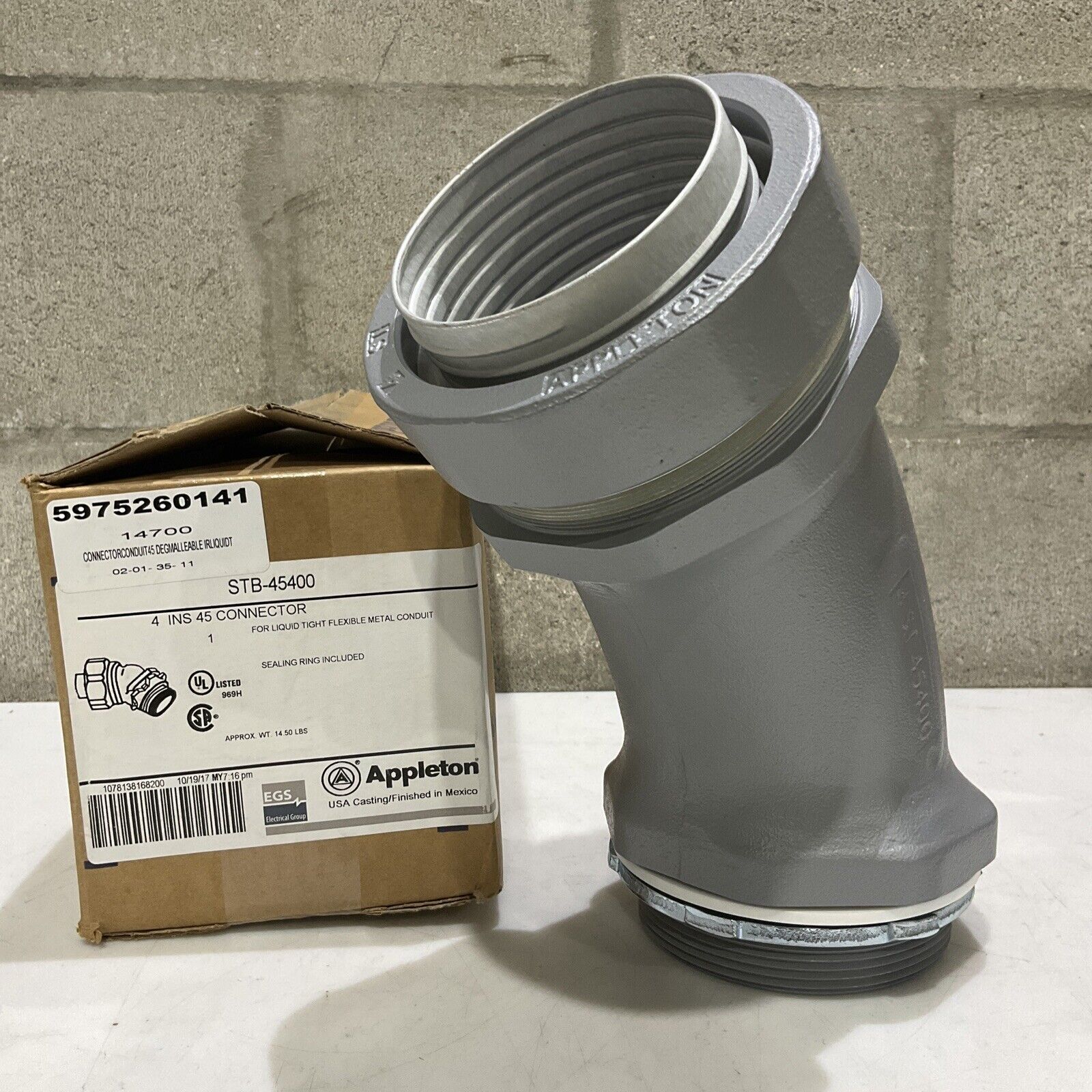 APPLETON STB-45400 LIQUID TIGHT FLEXIBLE METAL CONDUIT CONNECTOR 373 ...