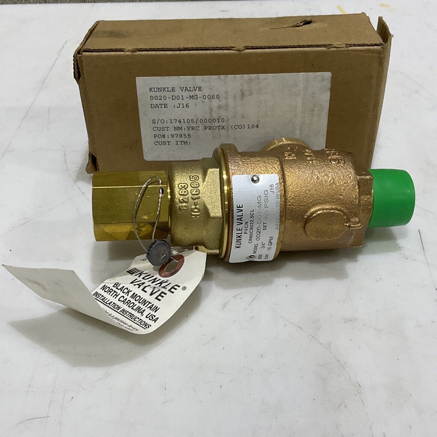 KUNKLE VALVE 0020-D01-MG-0060 PRESSURE RELIEF VALVE 3/4” 60 PSI 16 GPM 373