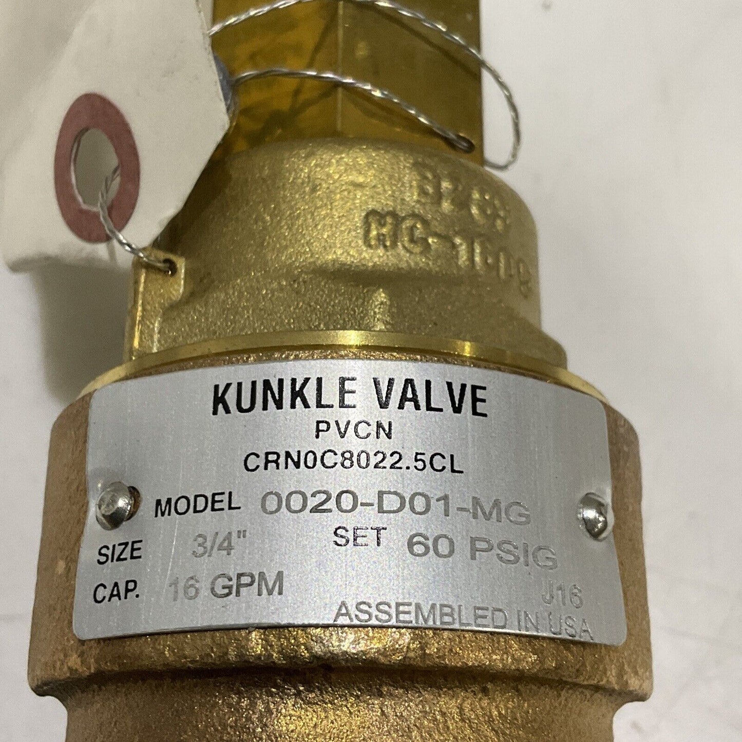 KUNKLE VALVE 0020-D01-MG-0060 PRESSURE RELIEF VALVE 3/4” 60 PSI 16 GPM 373