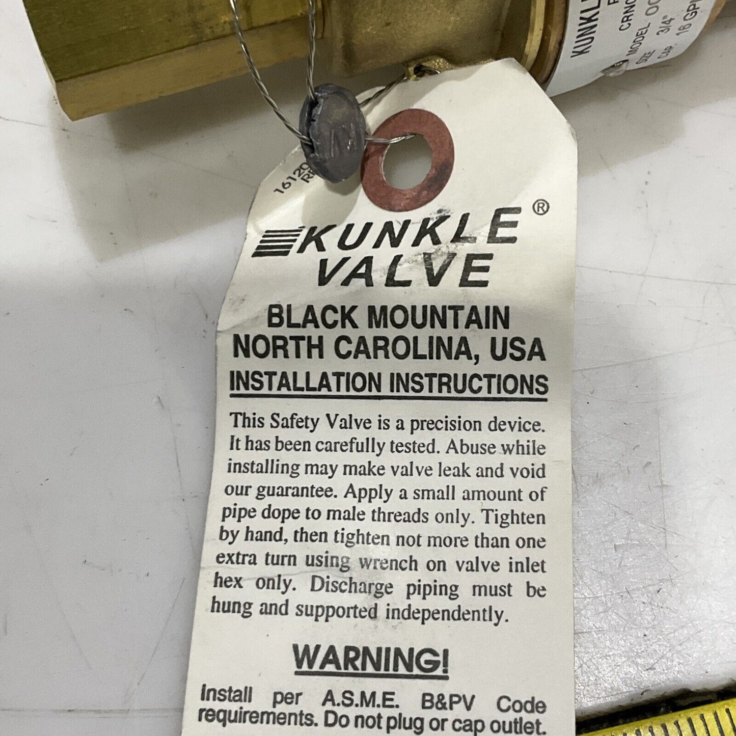 KUNKLE VALVE 0020-D01-MG-0060 PRESSURE RELIEF VALVE 3/4” 60 PSI 16 GPM 373