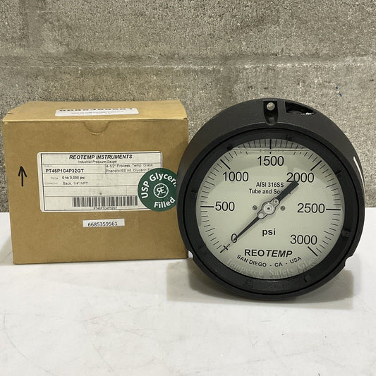 REOTEMP PT45P1C4P32GT INDUSTRIAL PRESSURE GAUGE 4-1/2” 0 TO 3,000 PSI 373
