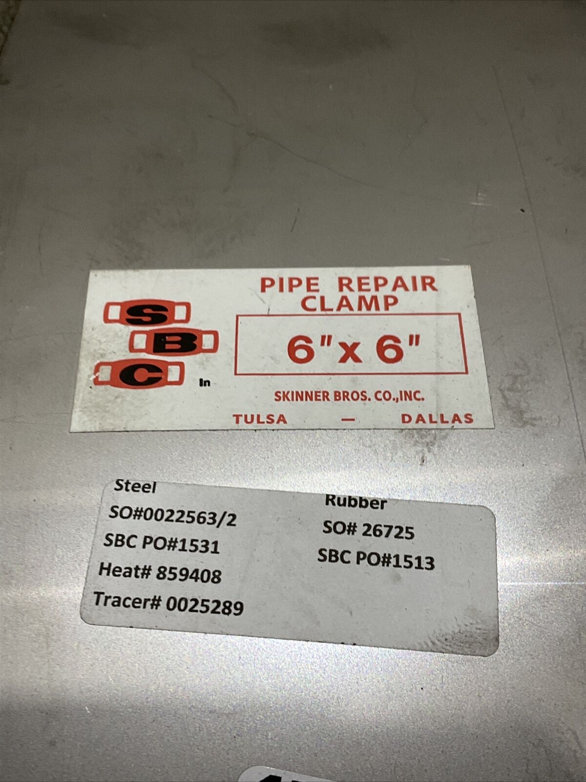 SBC 6” x 6” PIPE REPAIR CLAMP 316 SS LOT OF 2 373