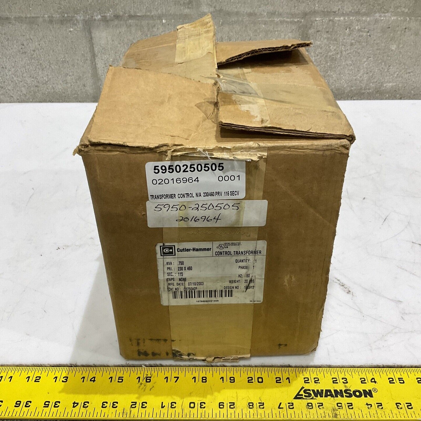 CUTLER-HAMMER C0750A2 CONTROL TRANSFORMER 60 HZ 373