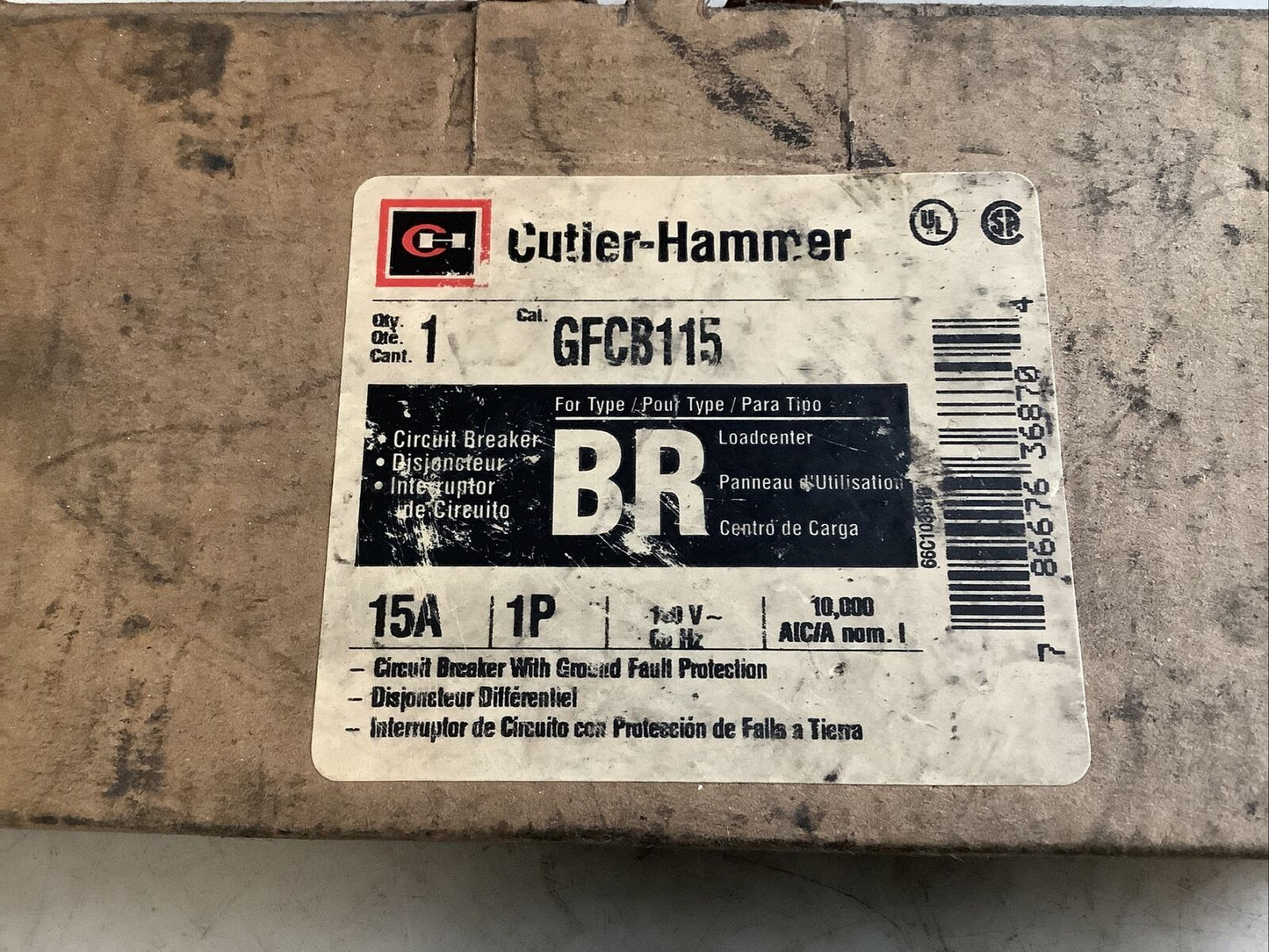 CUTLER HAMMER GFCB115 CIRCUIT BREAKER 15A 1P 476