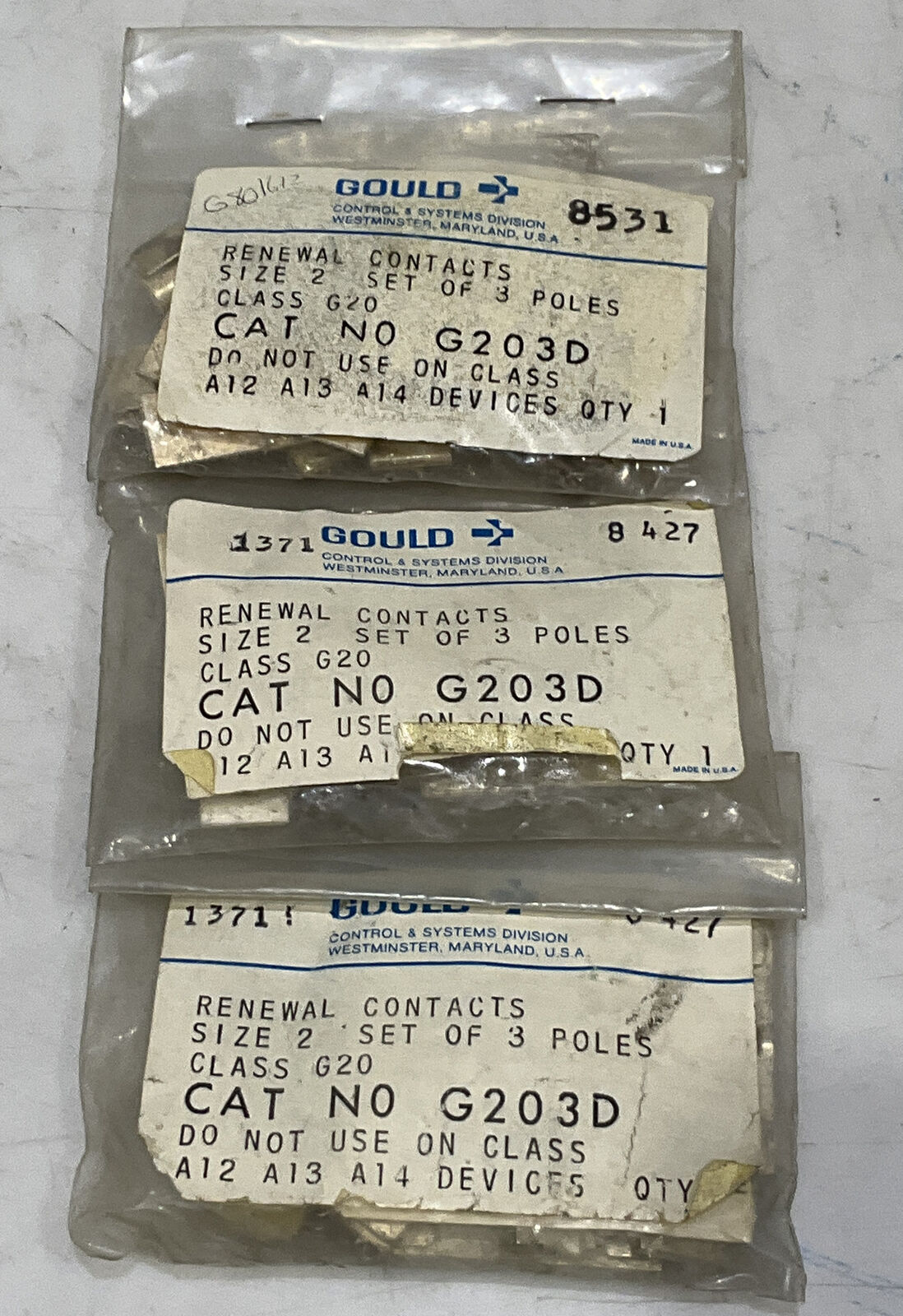 GOULD G203D SIZE 2 3 POLE RENEWAL CONTACT KIT LOT OF 3 373