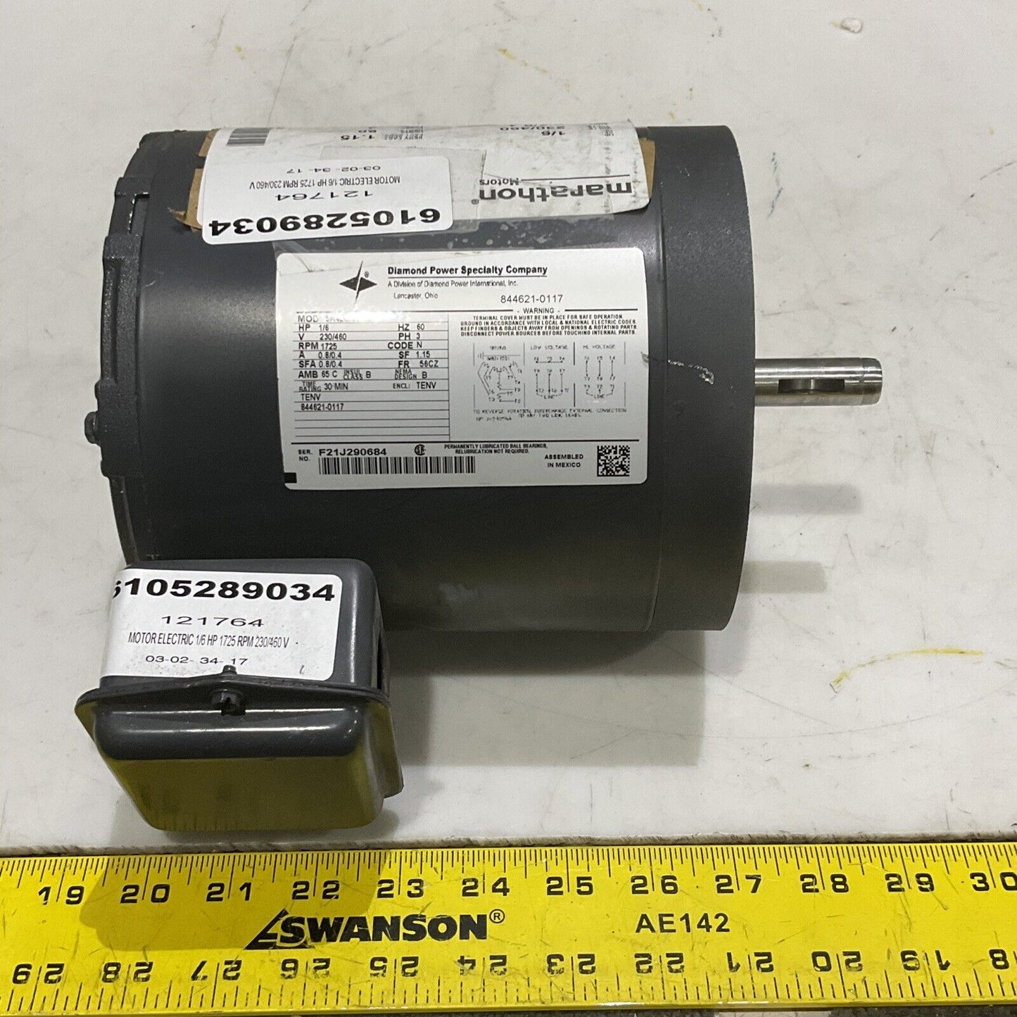 DIAMOND POWER 5K42GN4363 ELECTRIC MOTOR 1/6 HP 230/460 V 1725 RPM 60 HZ 3 PH 373