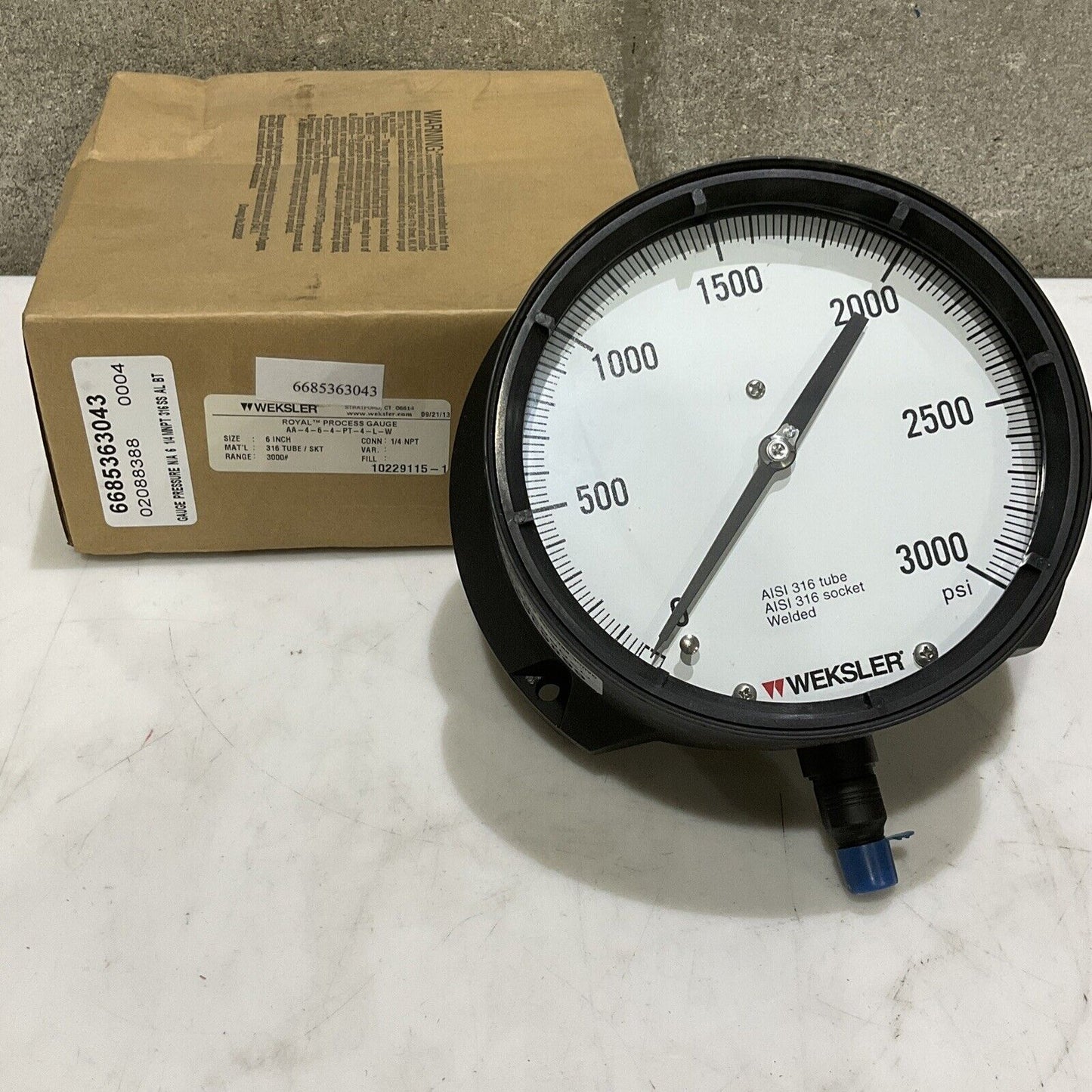 WEKSLER AA-4-6-4-PT-4-L-W PRESSURE GAUGE 6” 1/4”NPT 0 TO 3000 PSI 373