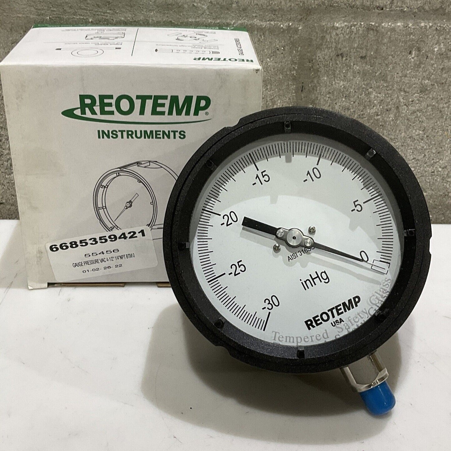 REOTEMP PT45P1A4P01-D-T INDUSTRIAL PRESSURE GAUGE 4-1/2” 1/4NPT -30INHG TO 0 373