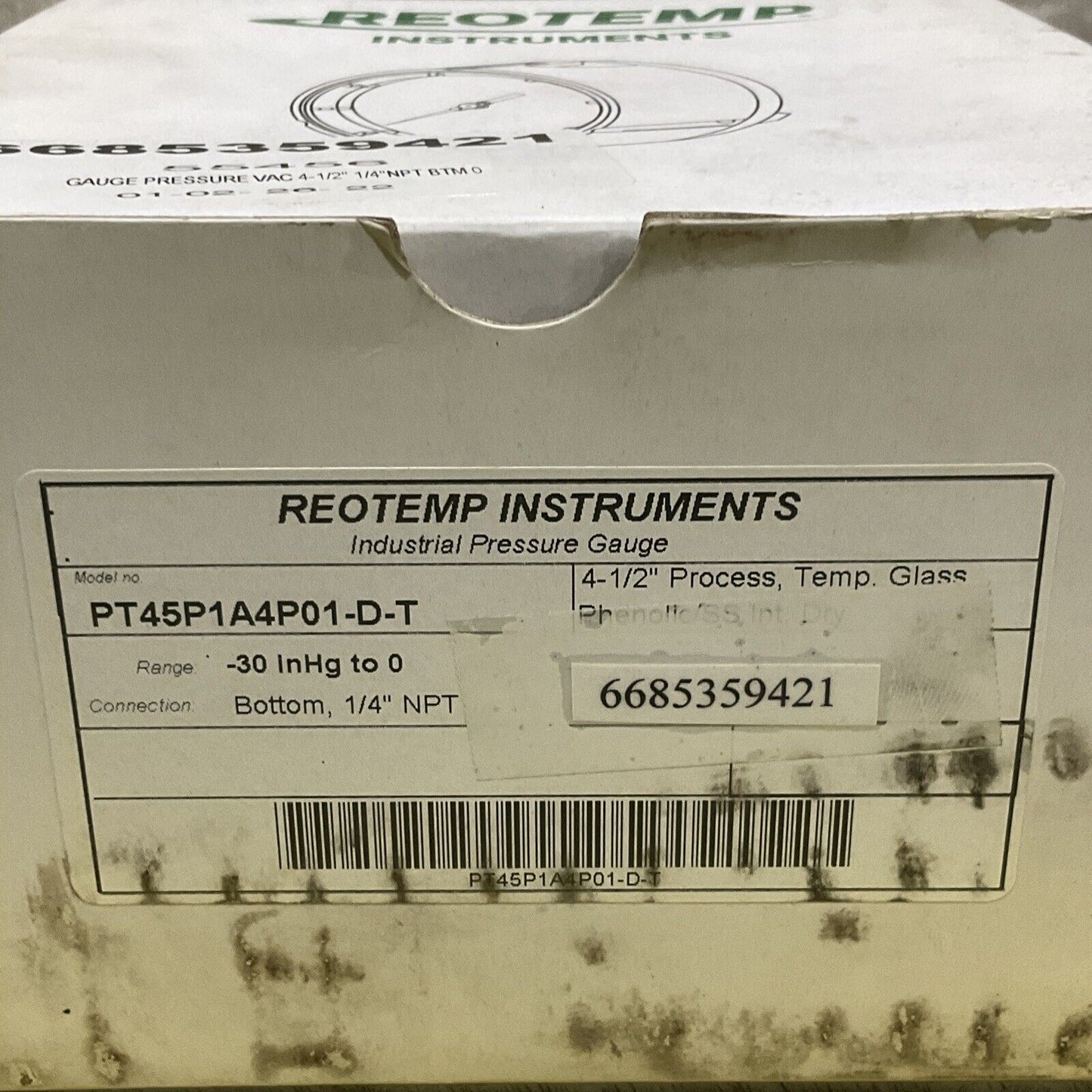 REOTEMP PT45P1A4P01-D-T INDUSTRIAL PRESSURE GAUGE 4-1/2” 1/4NPT -30INHG TO 0 373