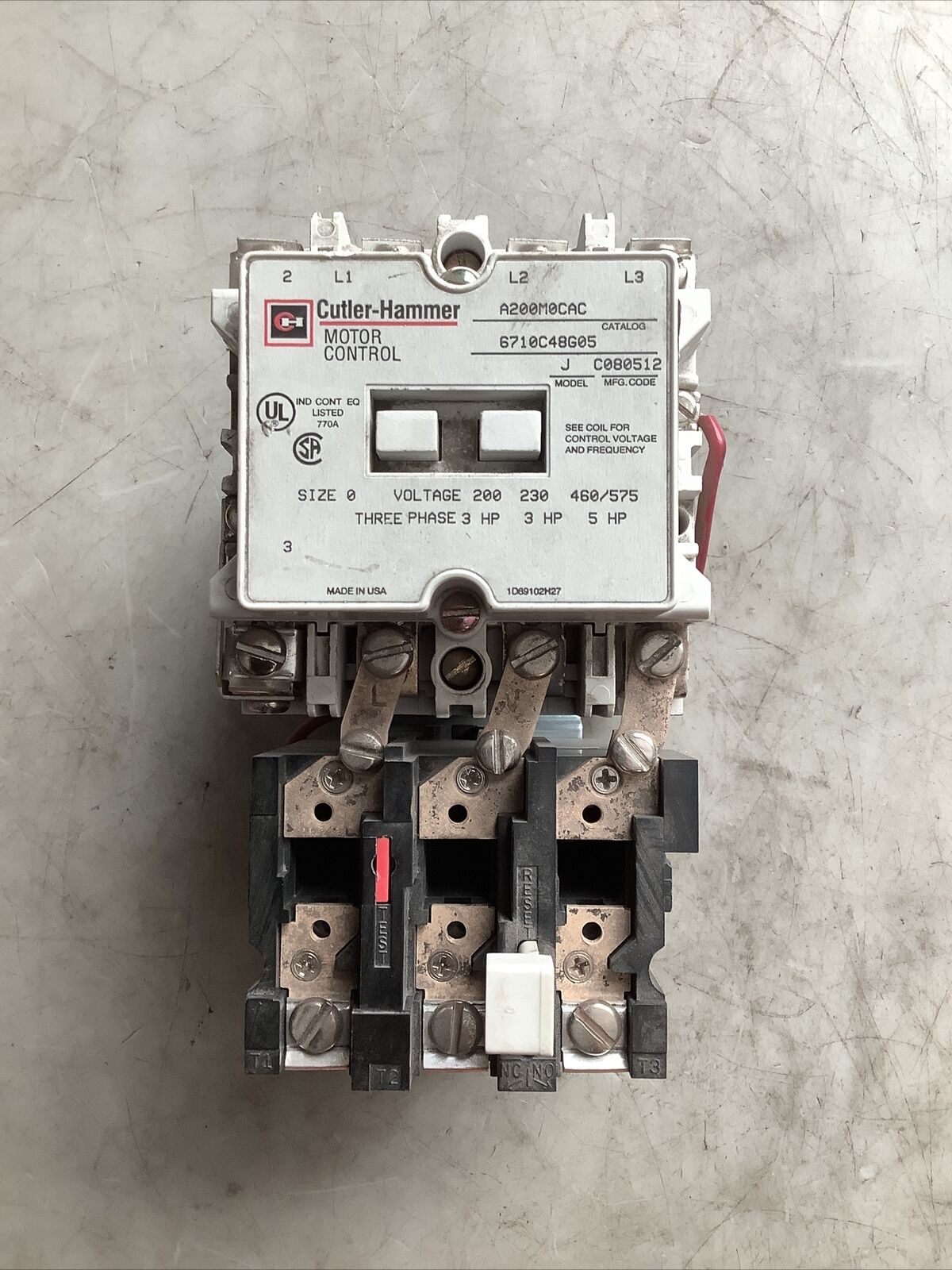 CUTLER HAMMER A200M0CAC MOTOR CONTROL STARTER SIZE 0 3PH 476