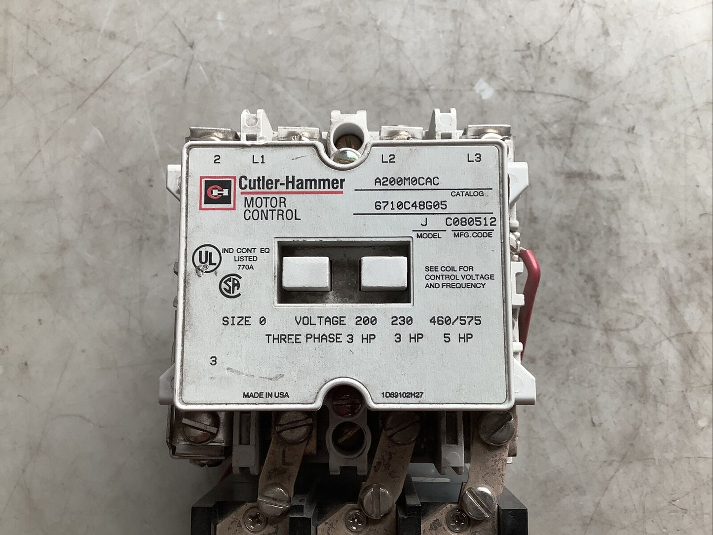 CUTLER HAMMER A200M0CAC MOTOR CONTROL STARTER SIZE 0 3PH 476