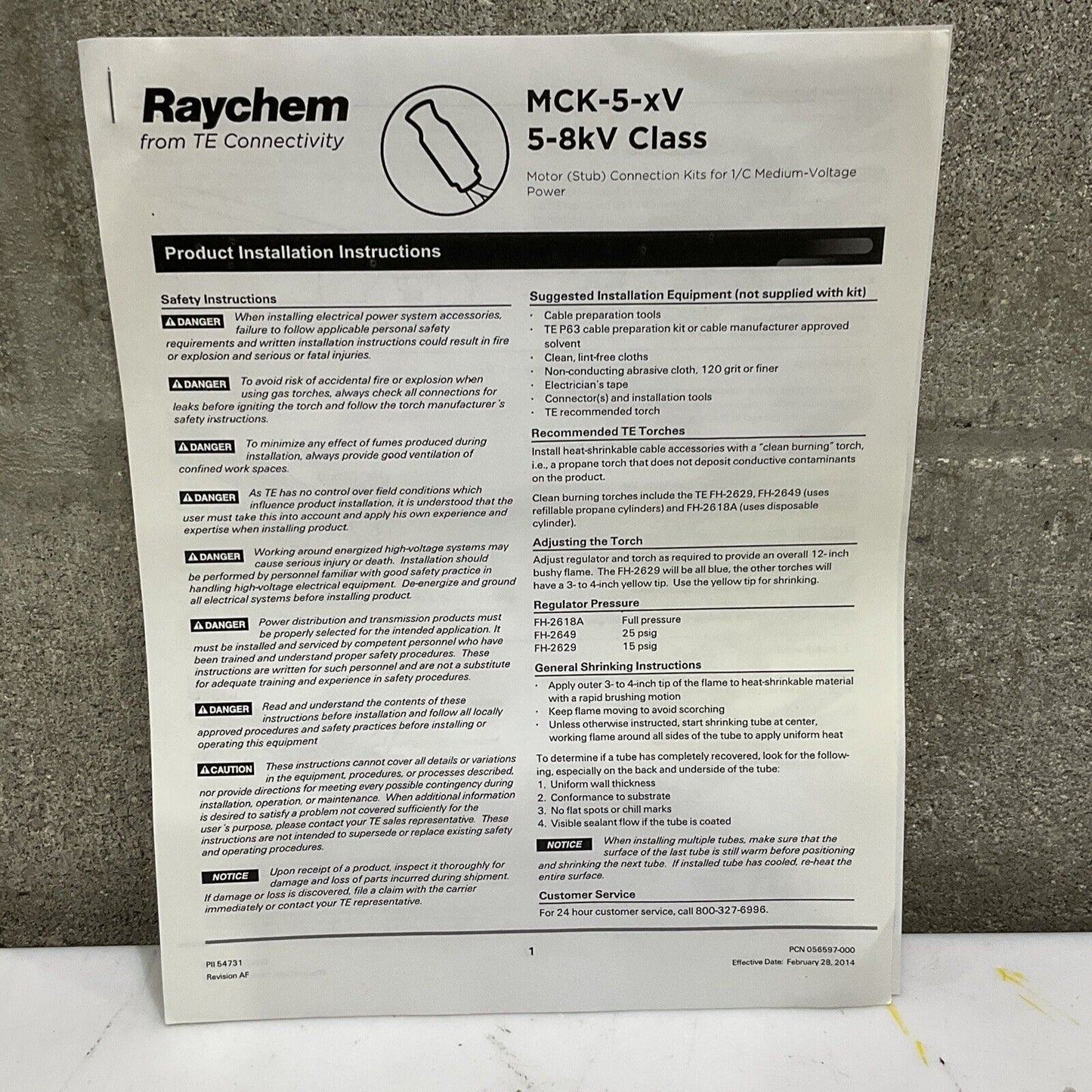 RAYCHEM MCK-5-3V MOTOR CONNECTION KIT 5 KV STUB TYPE 3 PHASE 300-700 KCMIL 373