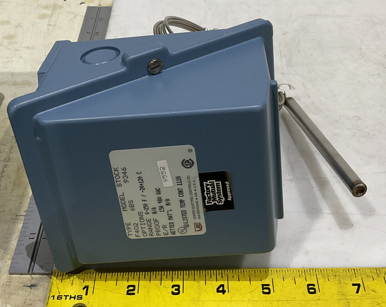 UNITED ELECTRIC F40L 6BS TEMPERATURE CONTROL 0-250 15A 480VAC 373