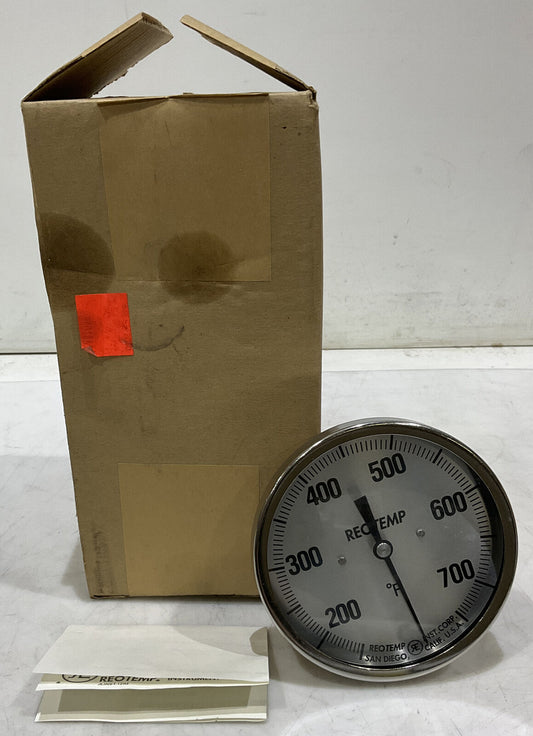 REOTEMP J BIMETAL THERMOMETER 6” STEM 150-750 F 1/2” NPT 373