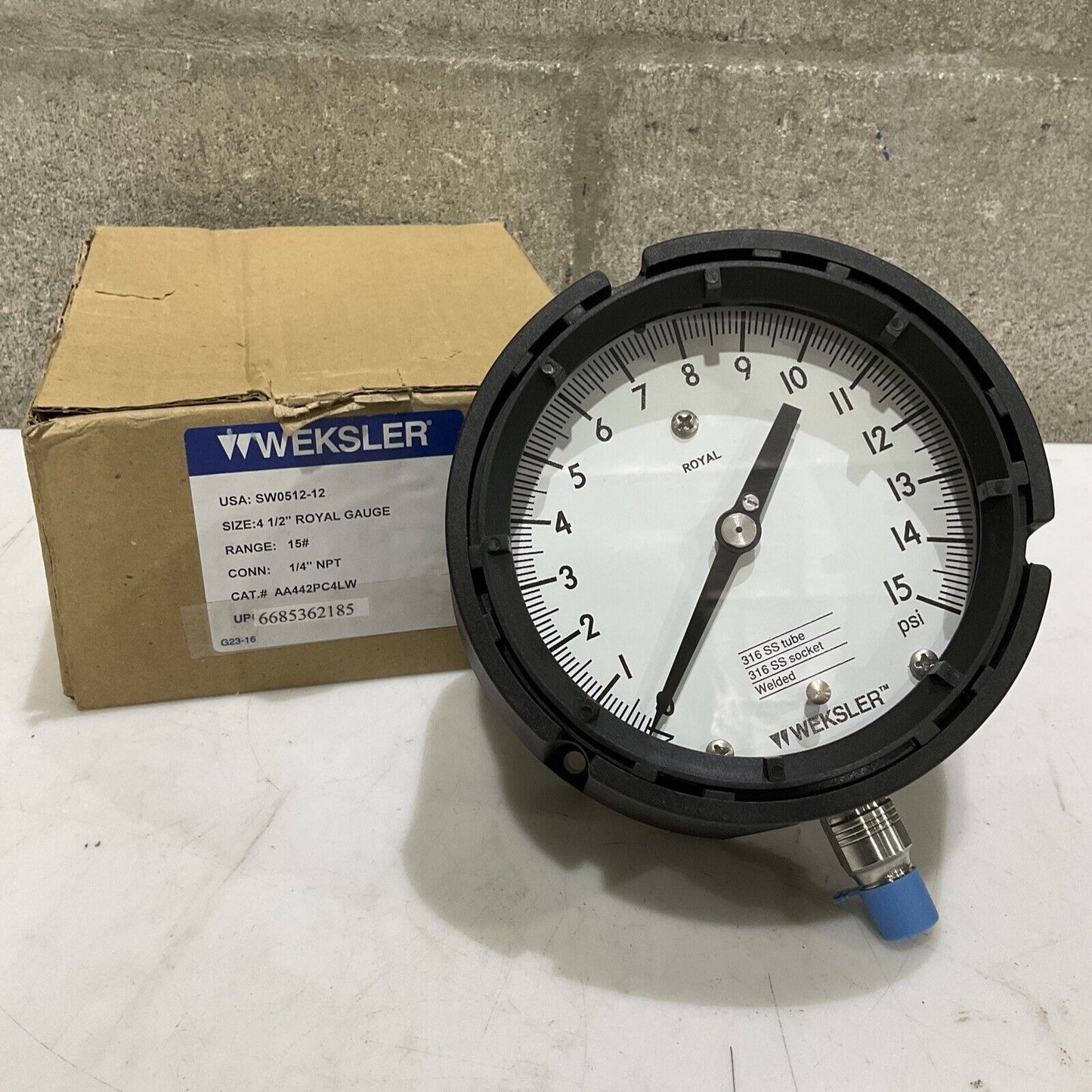 WEKSLER SW0512-12 PRESSURE GAUGE 4 1/2” 1/4” NPT 15 PSI 373