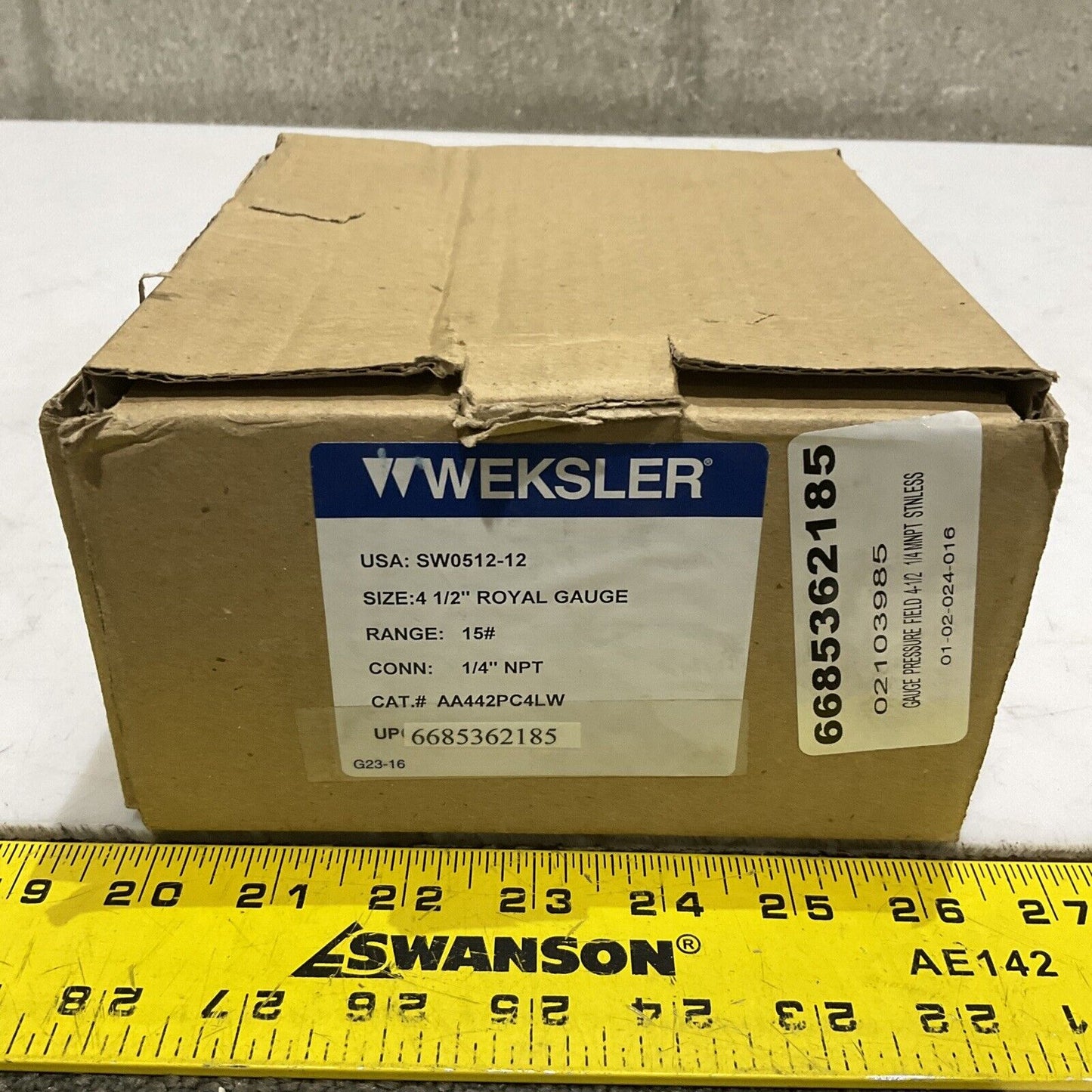 WEKSLER SW0512-12 PRESSURE GAUGE 4 1/2” 1/4” NPT 15 PSI 373