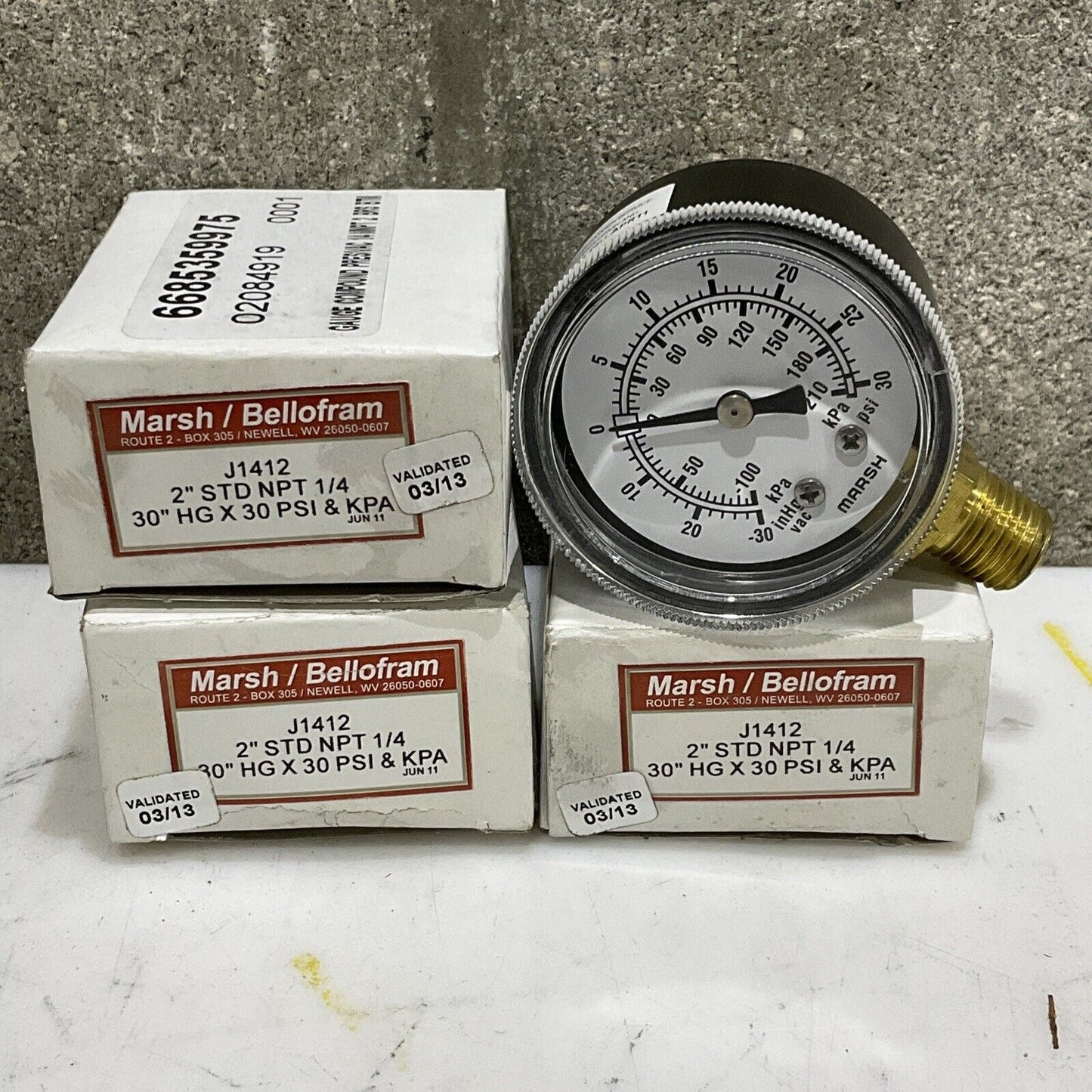 MARSH BELLOOFRAM J1412 PRESSURE GAUGE 2” STD NPT 1/4” 30” HGX30 PSI LOT OF 3 373