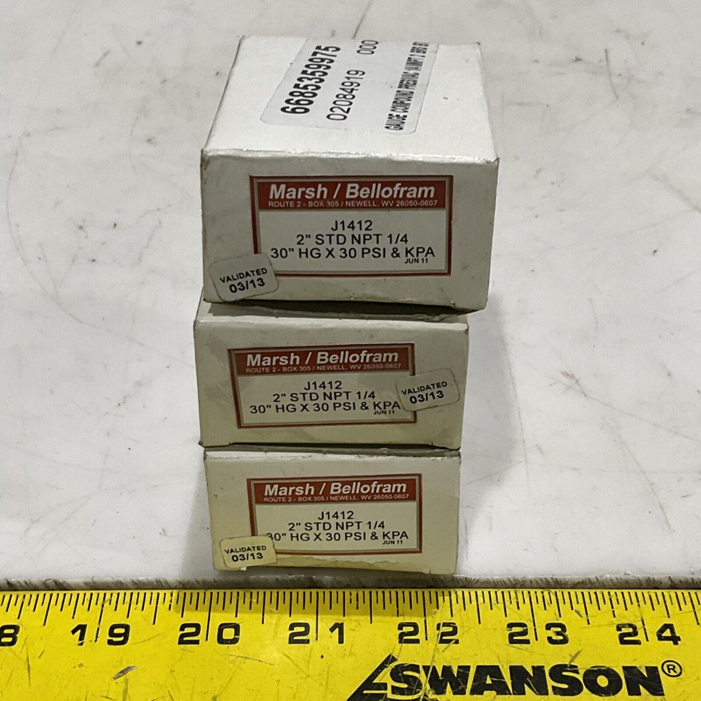 MARSH BELLOOFRAM J1412 PRESSURE GAUGE 2” STD NPT 1/4” 30” HGX30 PSI LOT OF 3 373