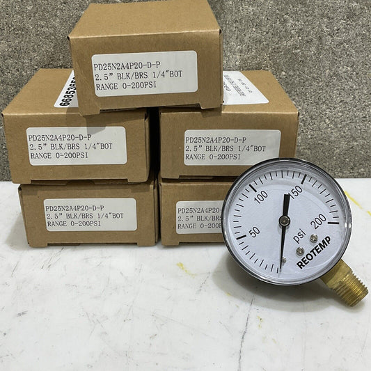 REOTEMP PD25N2A4P20-D-P PRESSURE GAUGE 2.5” 1/4” 0-200 PSI LOT OF 5 373