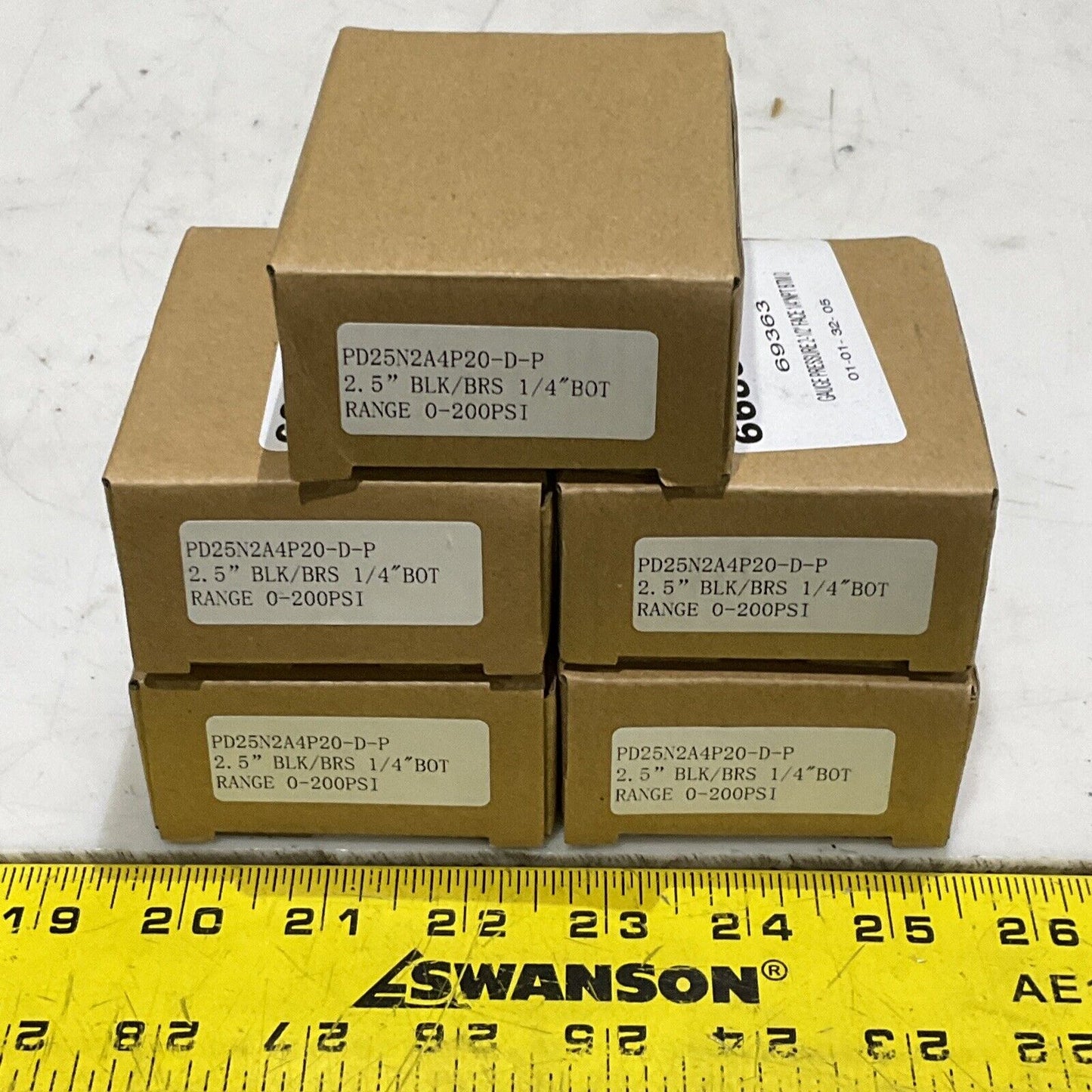 REOTEMP PD25N2A4P20-D-P PRESSURE GAUGE 2.5” 1/4” 0-200 PSI LOT OF 5 373