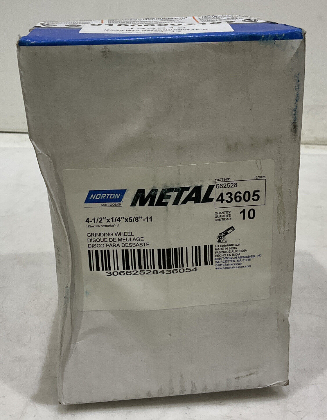 NORTON METAL 43605 662528 4 1/2” GRINDING WEEL LOT OF 10 373