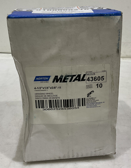 NORTON METAL 43605 662528 4 1/2” GRINDING WEEL LOT OF 10 373