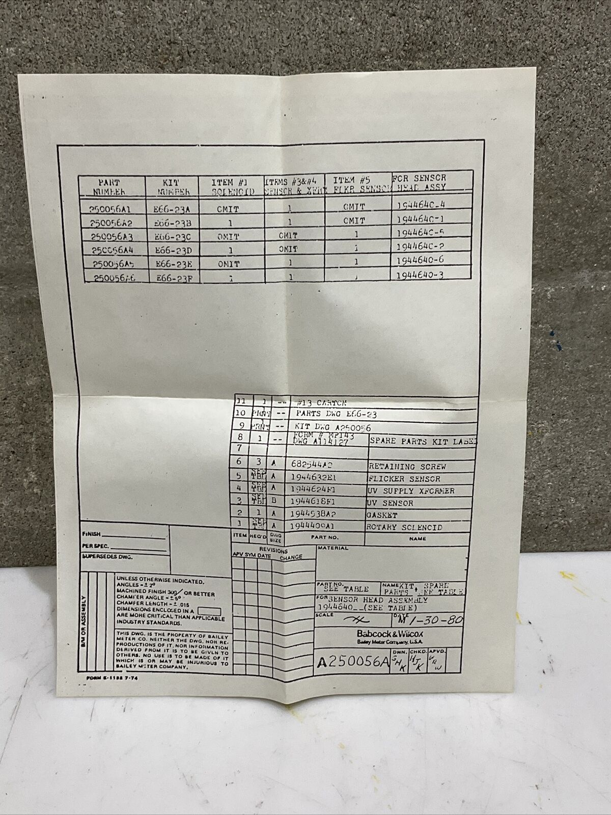 BABCOCK & WILCOX BAILEY E66 23C 250056A3 LIGHT FLICKER SENSOR SPARE PART KIT 373