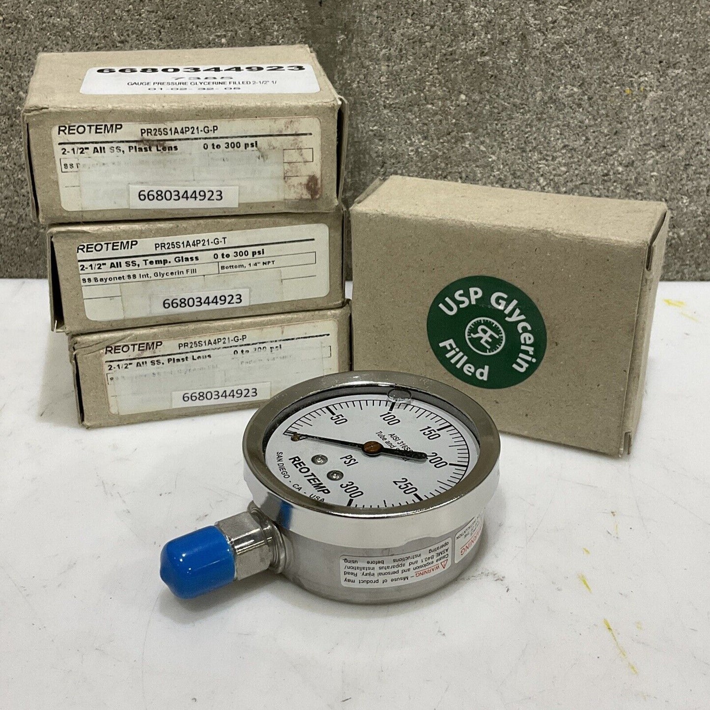 REOTEMP PR25S1A4P21-G-T / G-P GLYCERIN FILLED 0 - 300 PSI 1/4” LOT OF 3 373