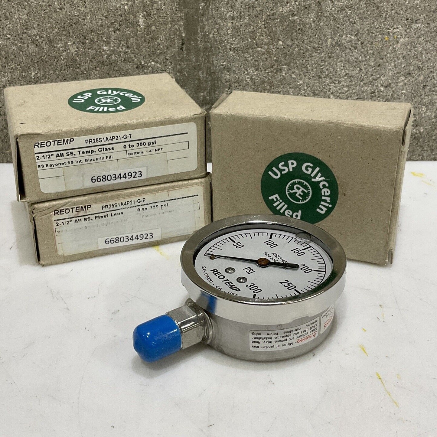 REOTEMP PR25S1A4P21-G-T / G-P GLYCERIN FILLED 0 - 300 PSI 1/4” LOT OF 3 373