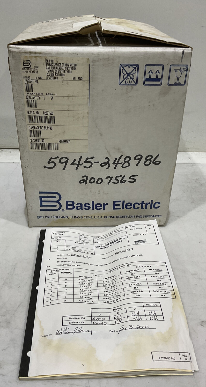 BASLER ELECTRIC BE1-50 F2EA1PA0N0F INSTANTANEOUS OVERCURRENT RELAY 373
