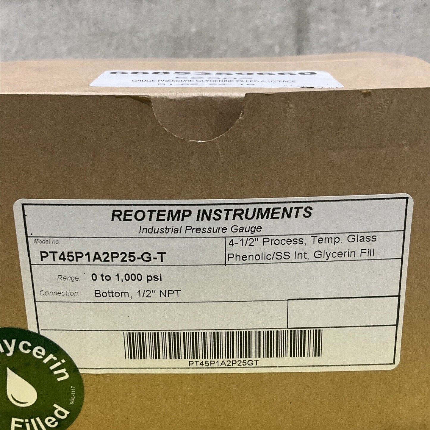REOTEMP PT45P1A2P25-G-T INDUSTRIAL PRESSURE GAUGE 4-1/2” 1/2” 0-1000 PSI 373