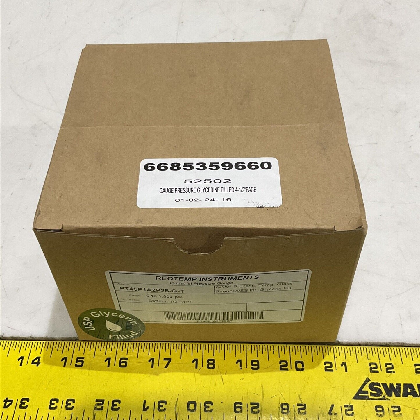 REOTEMP PT45P1A2P25-G-T INDUSTRIAL PRESSURE GAUGE 4-1/2” 1/2” 0-1000 PSI 373