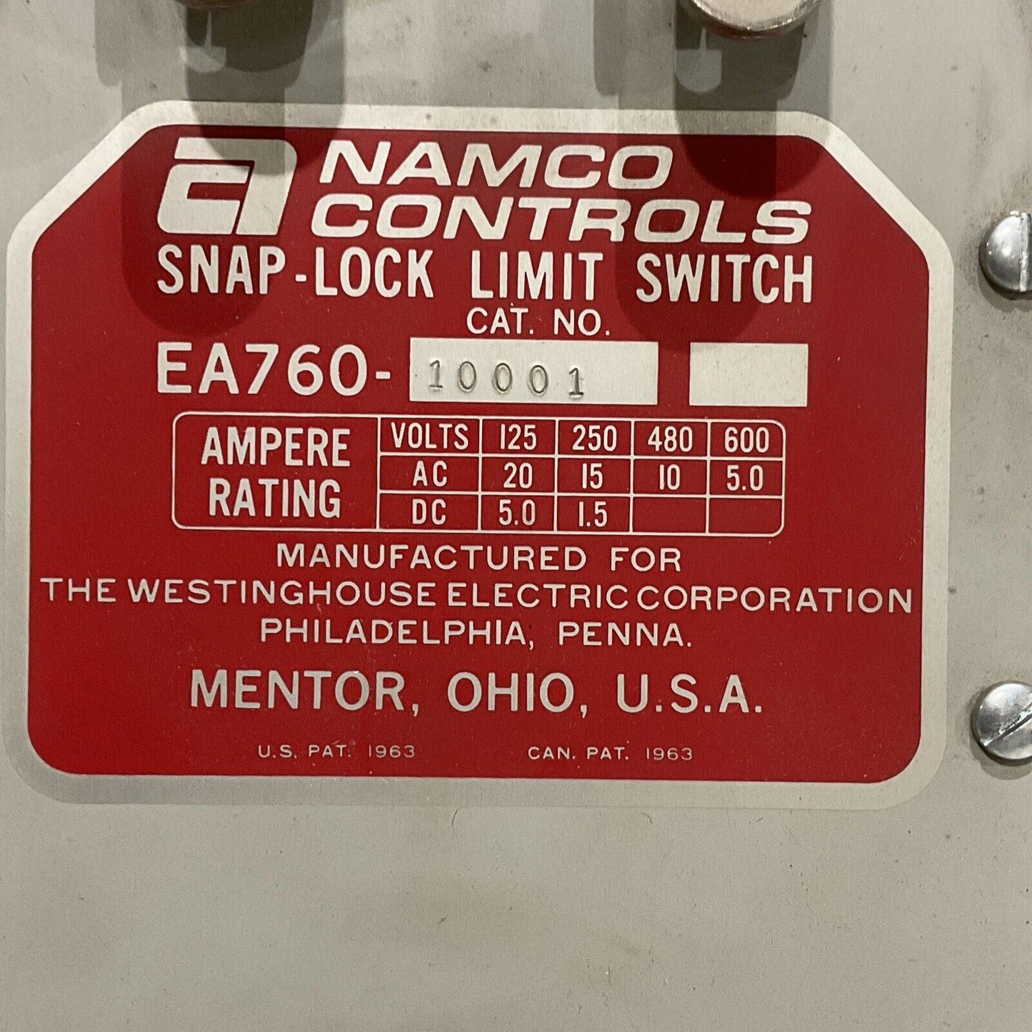 NAMCO EA760-10001 SNAP-LOCK LIMIT SWITCH 125/250/480/600VAC 373