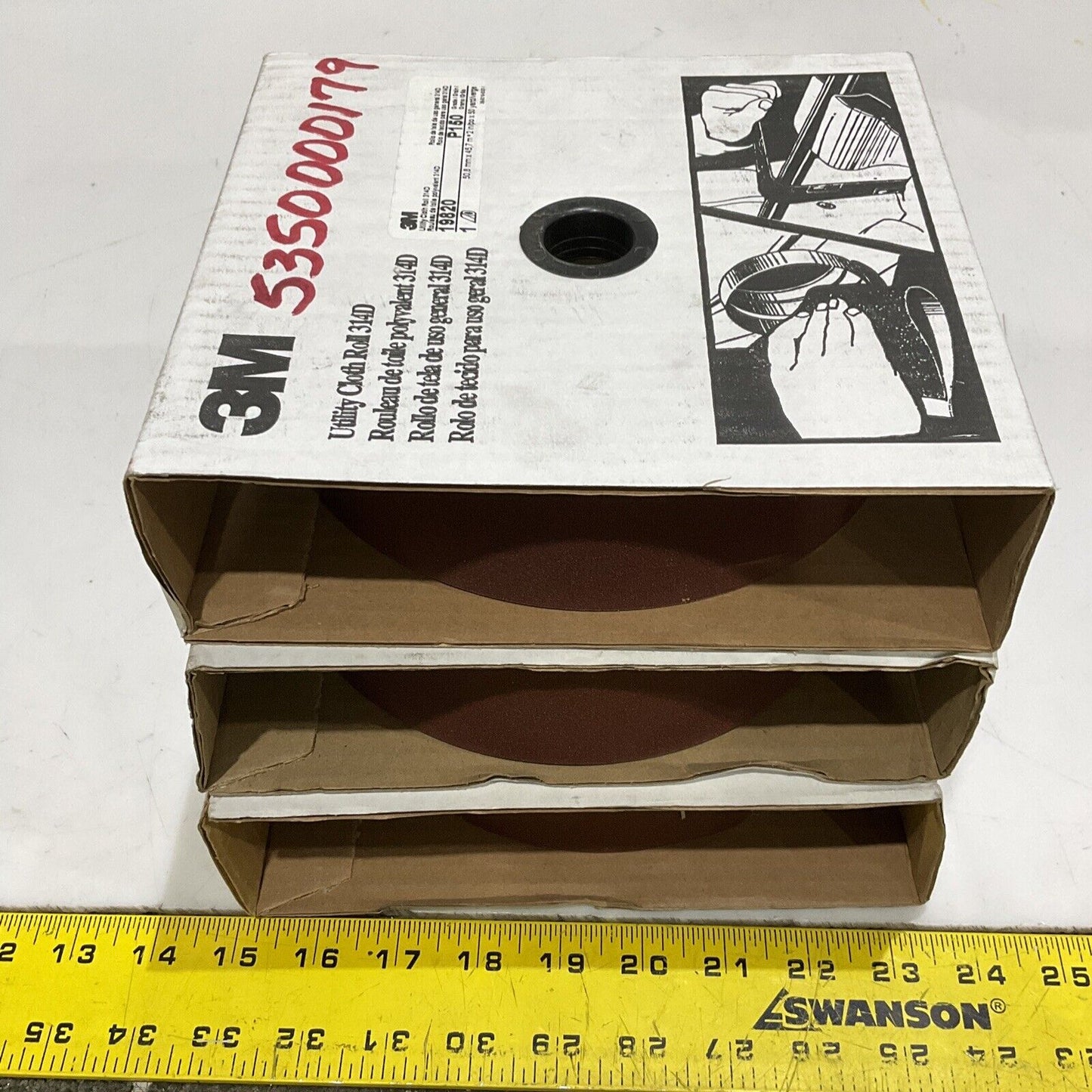 3M P150 19820 ABRASIVE UTILITY CLOTH ROLL 314D 150 GRIT 2”X 50 YARD LOT OF 3 373